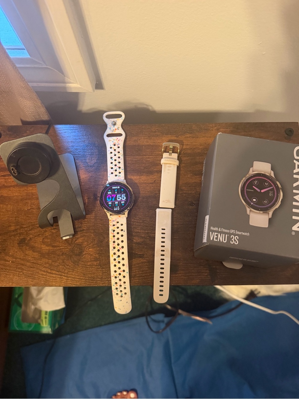 garmin Venu 3S Smartwatch with White Perforated Sport Band